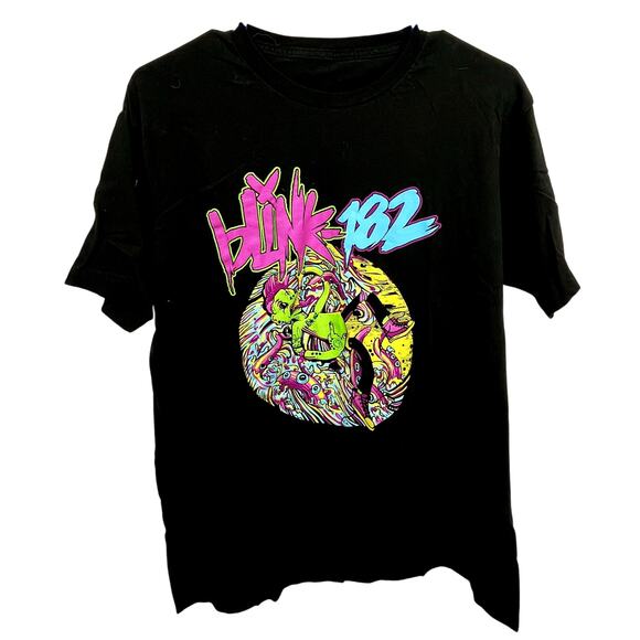 blink 182 T Shirt Lizard Neon Print Size L Black Short Sleeve - Picture 1 of 4